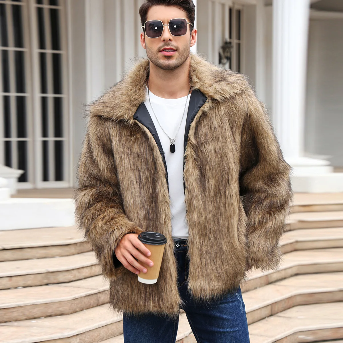 Men Faux Fox Fur Jacket Coat W - Thermal Long John recension och pris