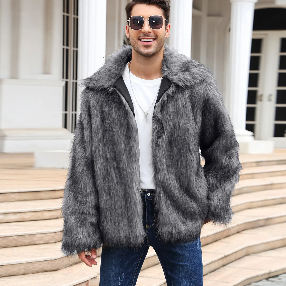 Men Faux Fox Fur Jacket Coat W - Thermal Long John recension och pris